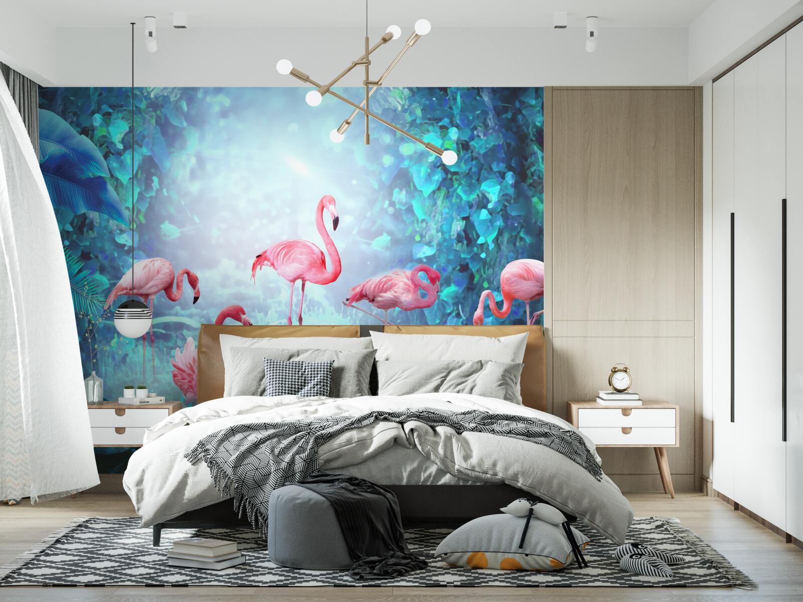 Fototapeta różowe flamingi w nocnych wodach