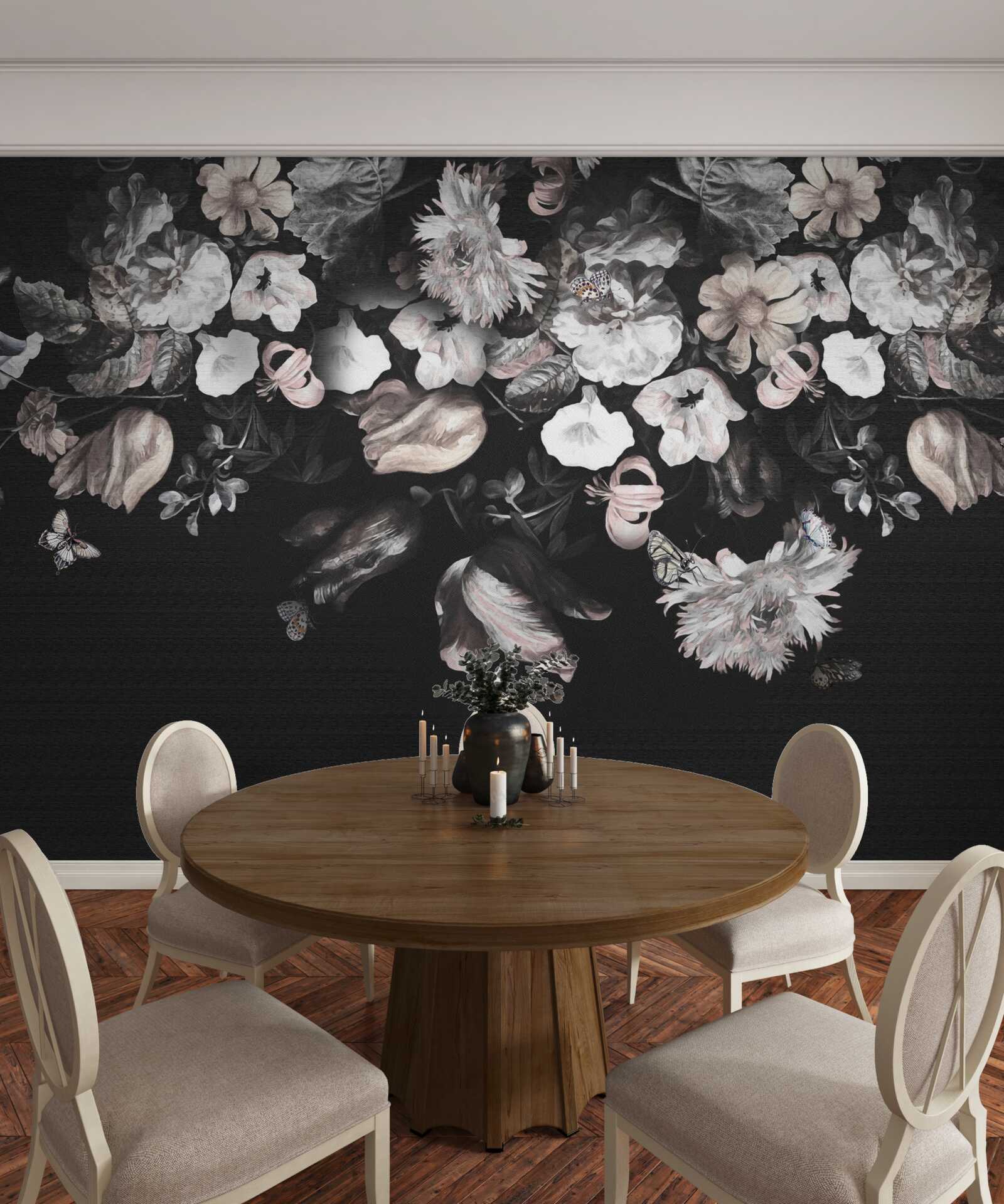 Fototapeta białe pąki kwiatowe na ciemnym tle