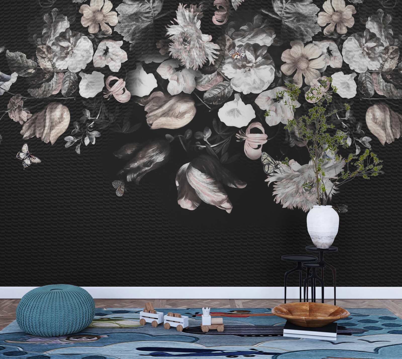 Fototapeta białe pąki kwiatowe na ciemnym tle