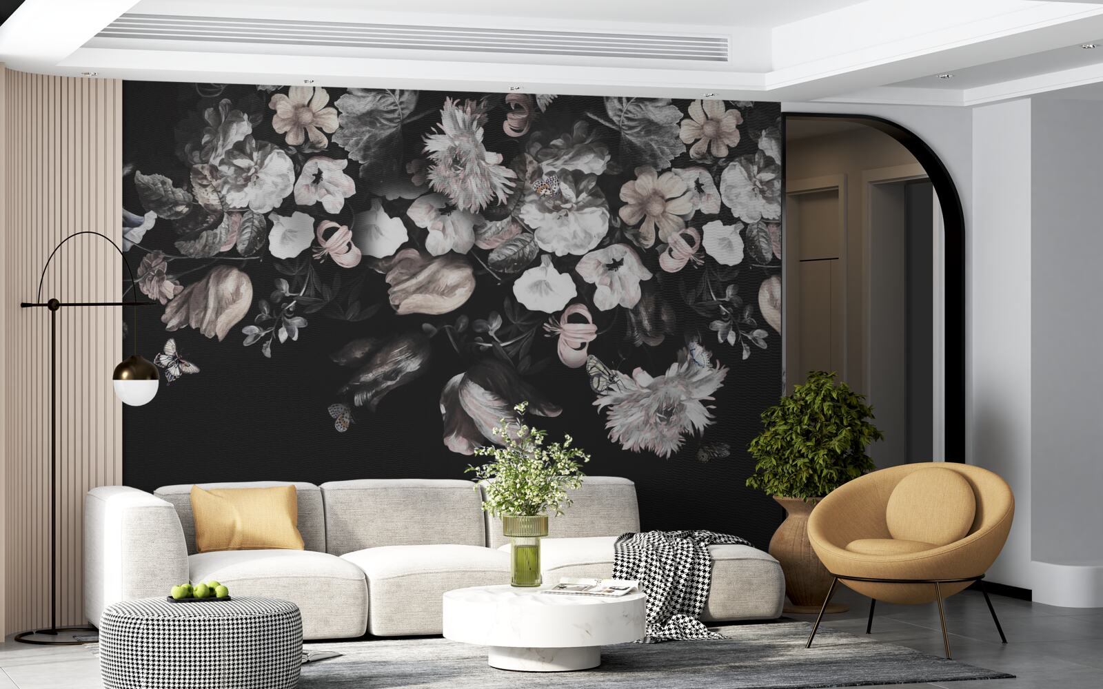 Fototapeta białe pąki kwiatowe na ciemnym tle