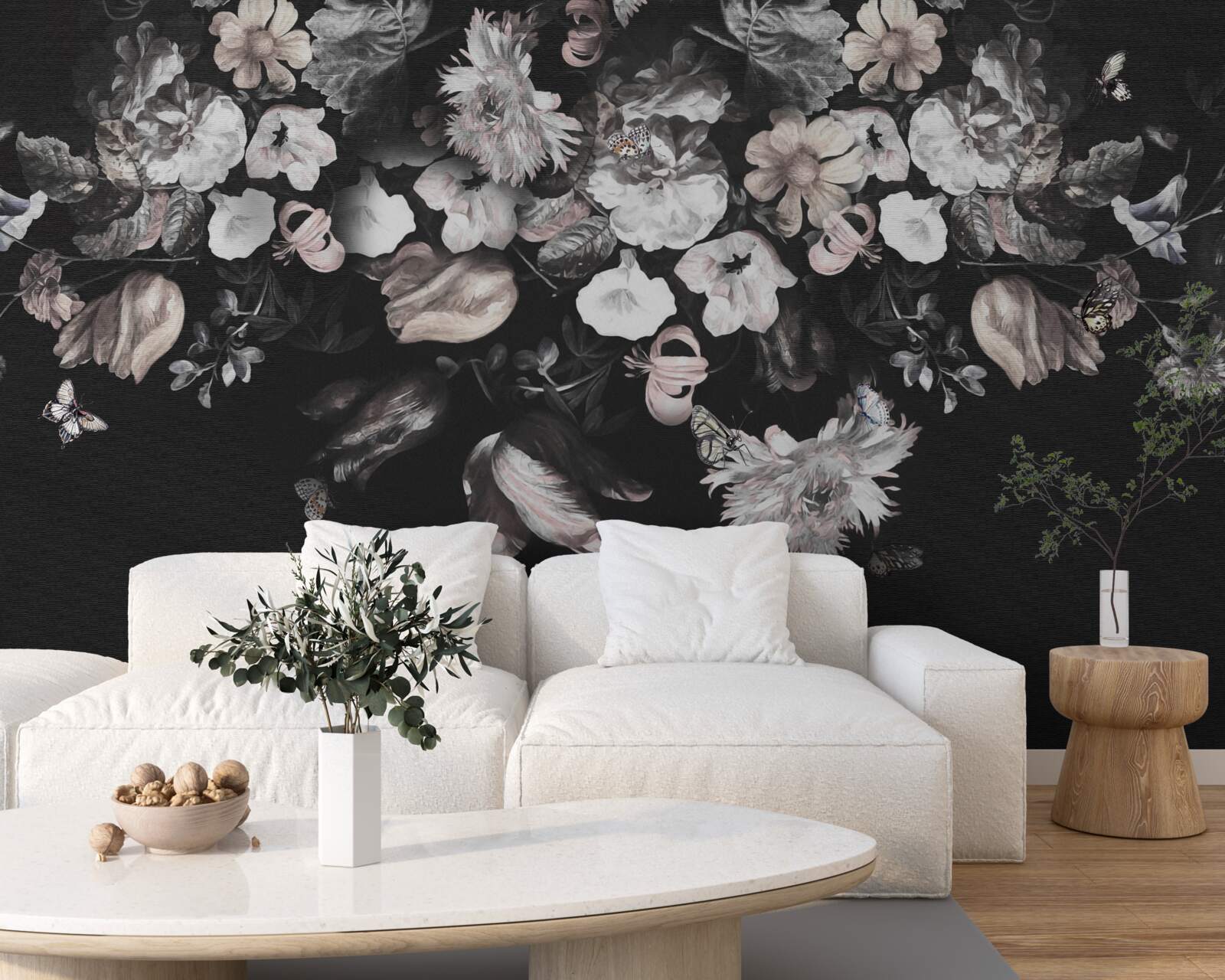 Fototapeta białe pąki kwiatowe na ciemnym tle