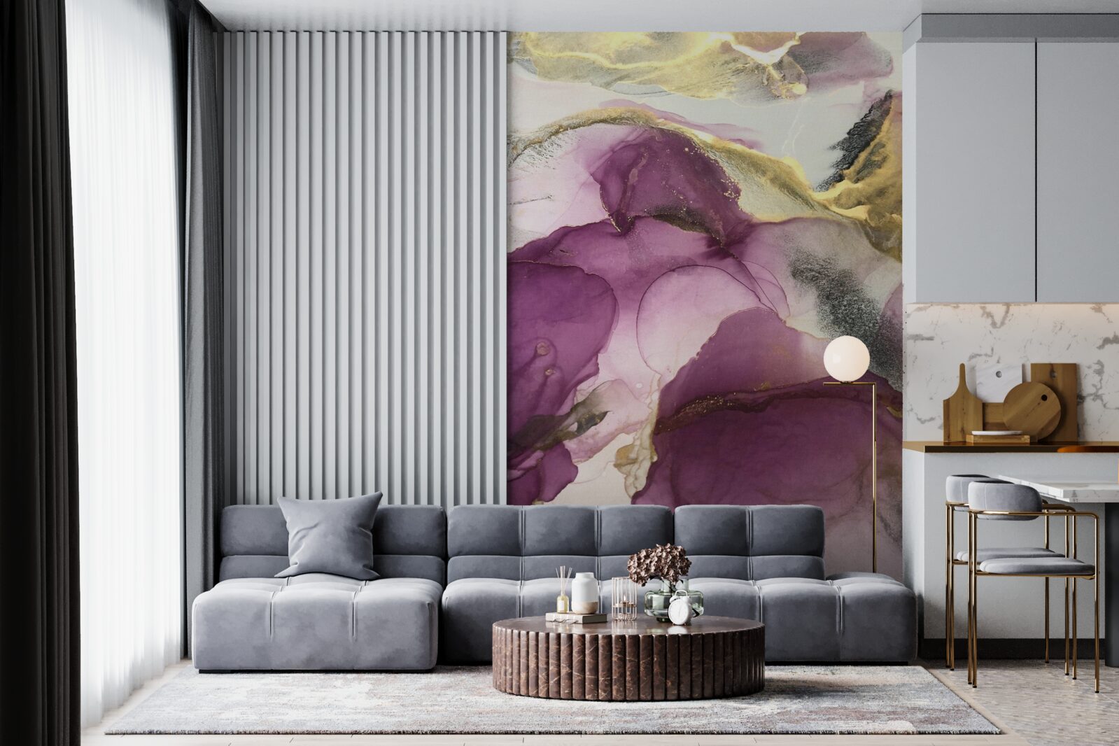 Fototapeta abstrakcja w postaci ptaków na fioletowych liściach