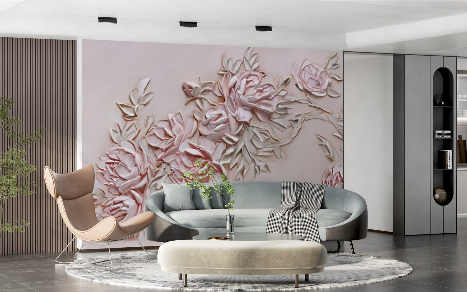 Fototapeta zielone liście na gałęzi różowych kwiatów