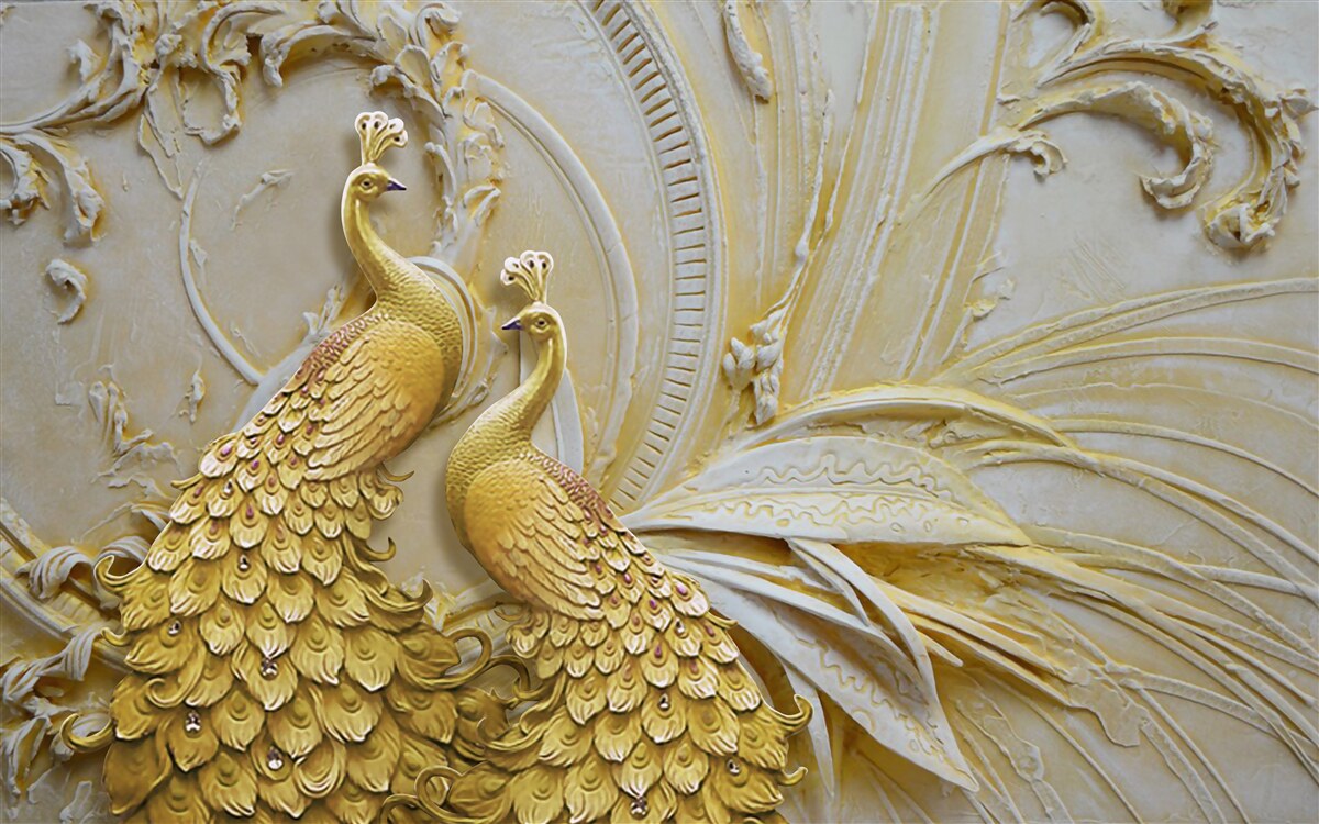 Fototapeta wolumetryczna para złotych pawi