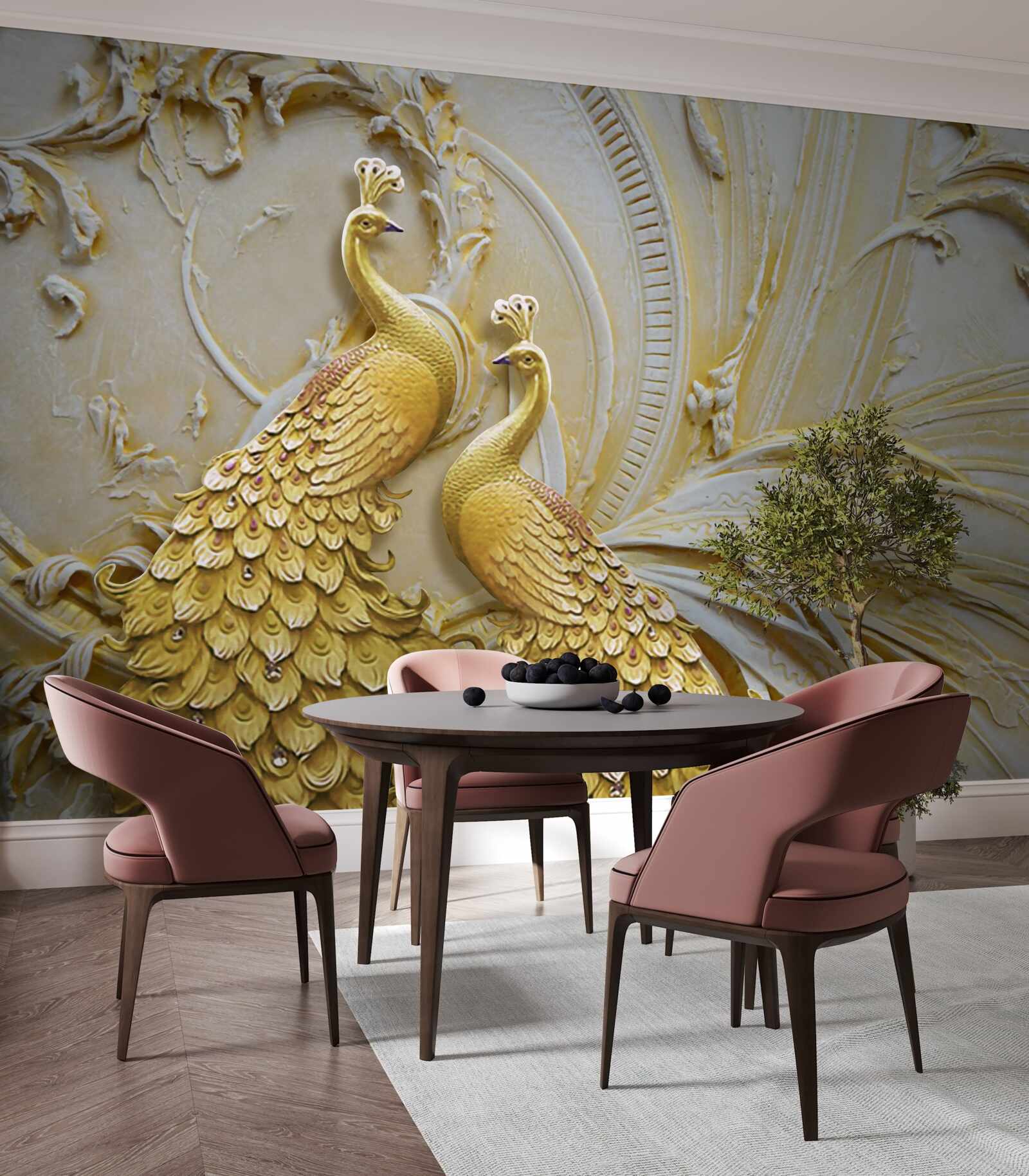 Fototapeta wolumetryczna para złotych pawi