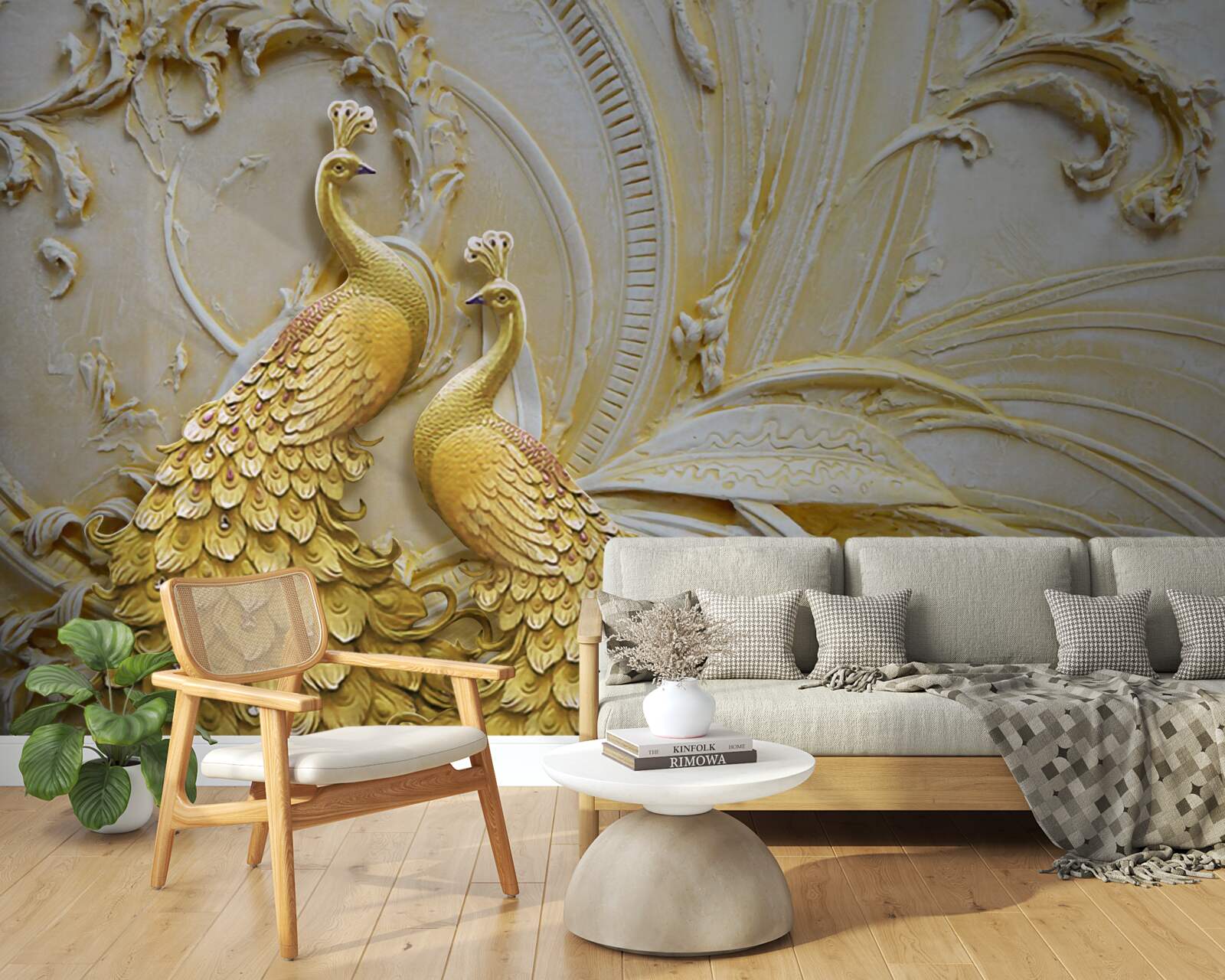 Fototapeta wolumetryczna para złotych pawi