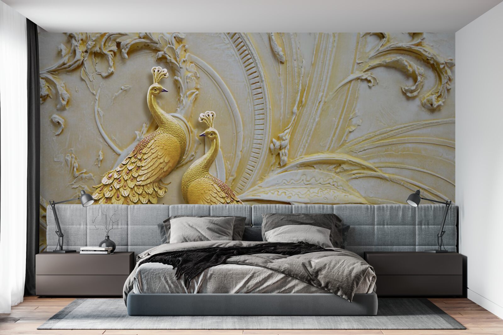 Fototapeta wolumetryczna para złotych pawi