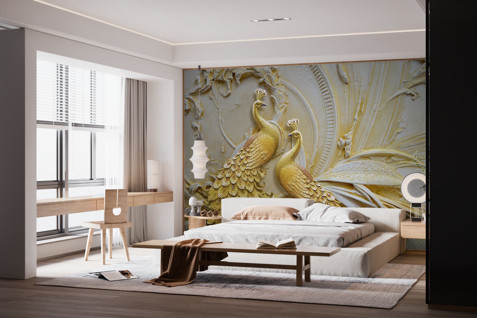 Fototapeta wolumetryczna para złotych pawi