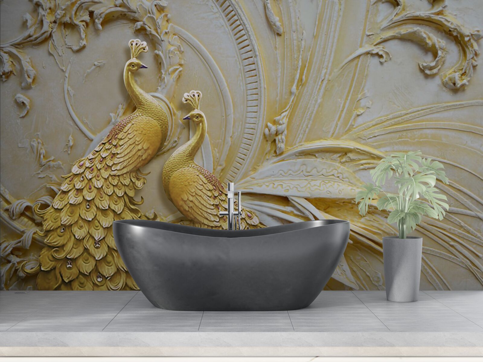 Fototapeta wolumetryczna para złotych pawi