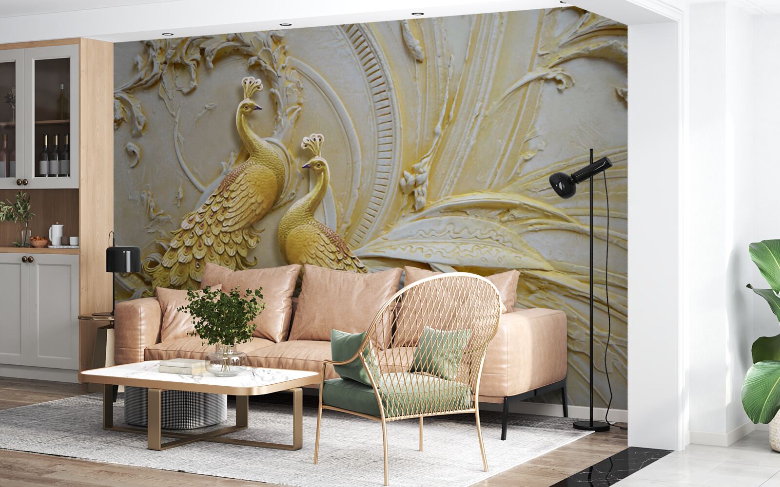 Fototapeta wolumetryczna para złotych pawi