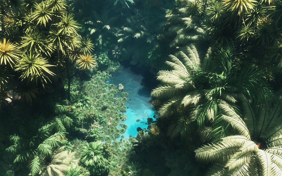 Fototapeta nocne niebo z roślinami tropikalnymi