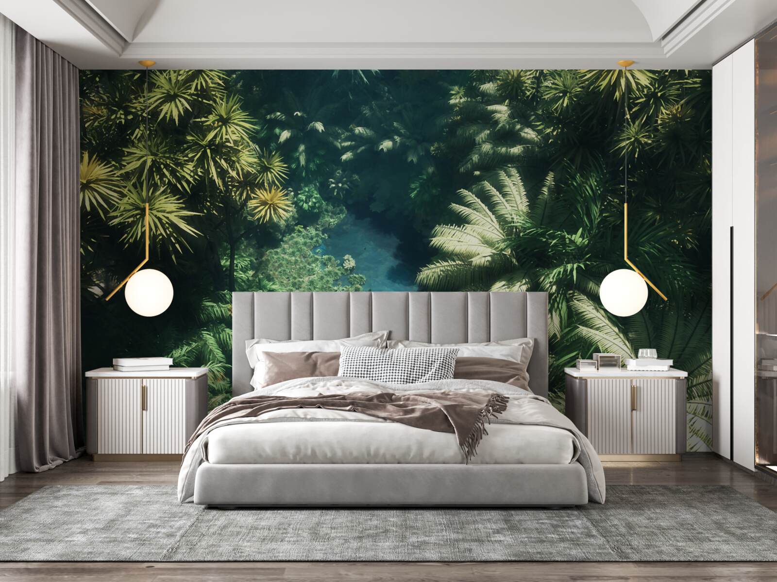 Fototapeta nocne niebo z roślinami tropikalnymi