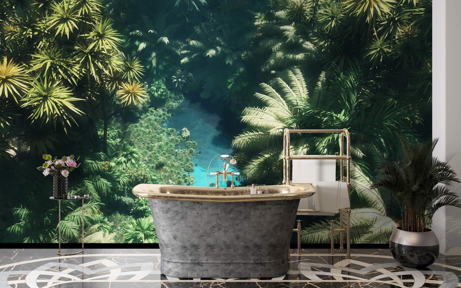 Fototapeta nocne niebo z roślinami tropikalnymi