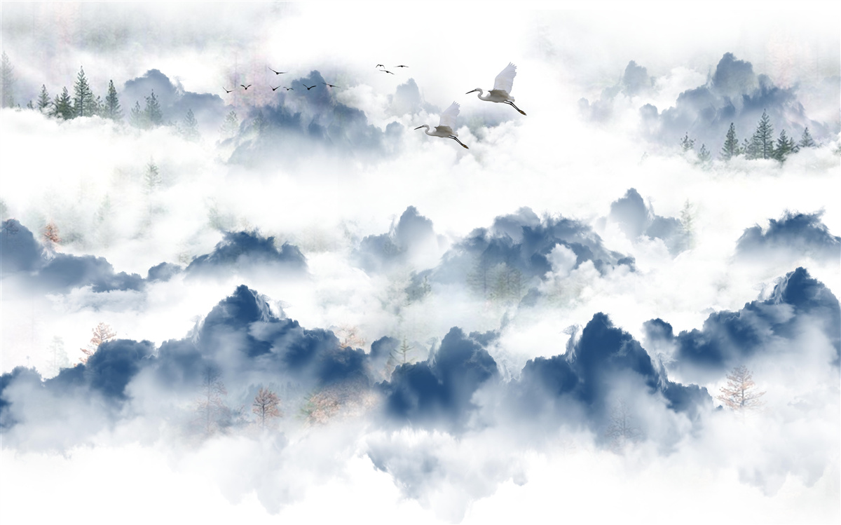 Fototapeta pierzaste stworzenia latają nad mglistymi szczytami pasm górskich