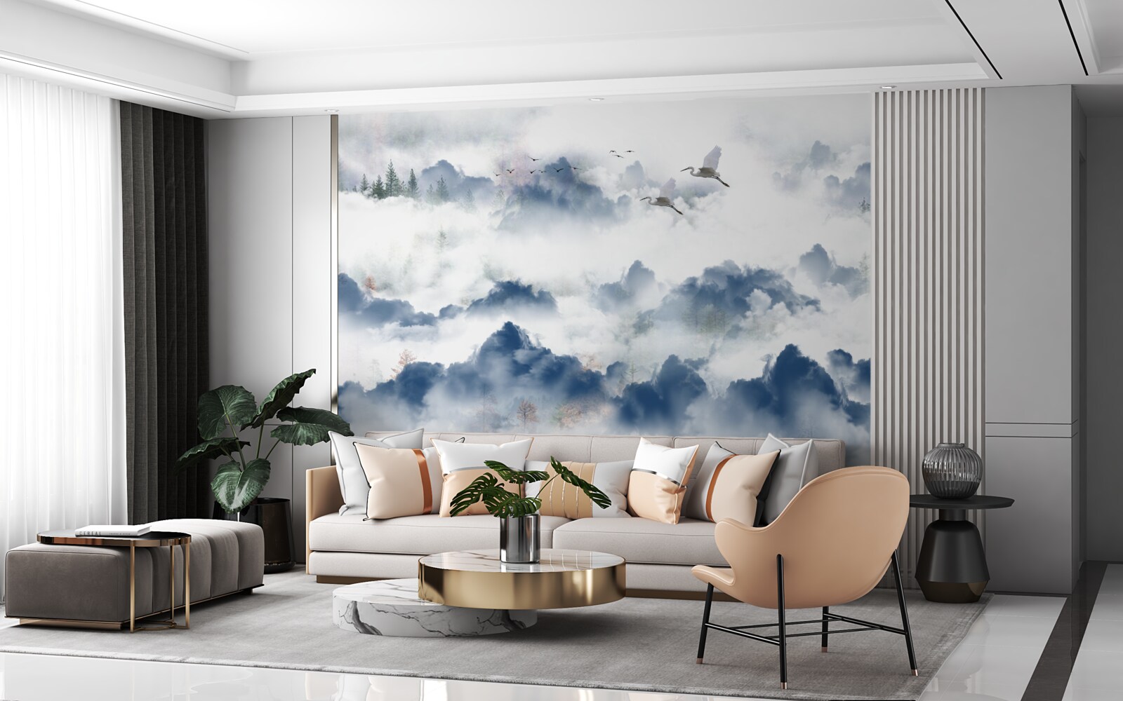 Fototapeta pierzaste stworzenia latają nad mglistymi szczytami pasm górskich