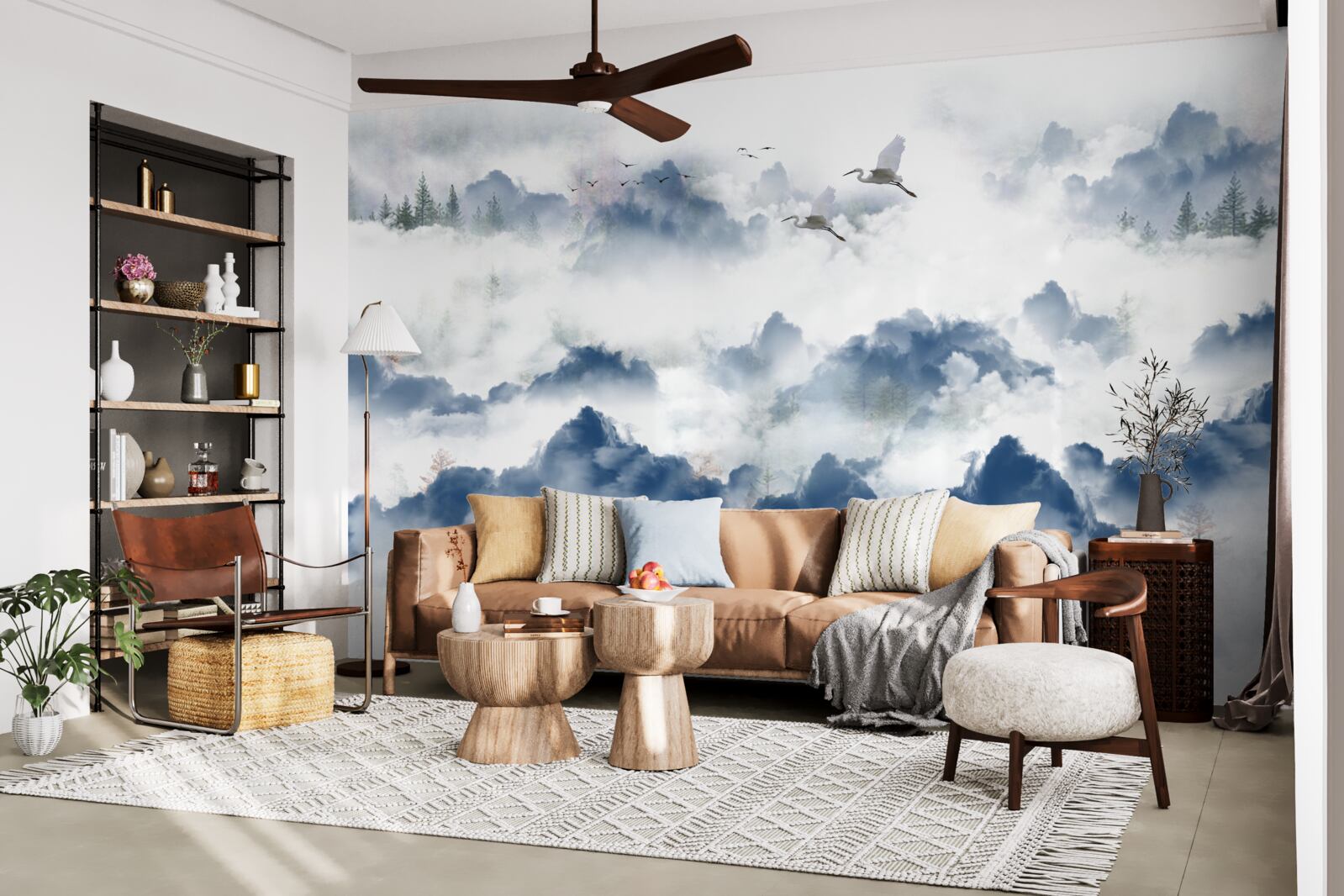 Fototapeta pierzaste stworzenia latają nad mglistymi szczytami pasm górskich