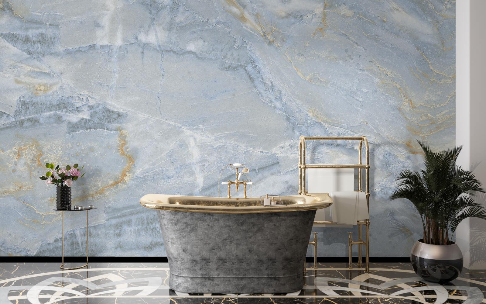 Fototapeta szaro-czarne fale ze złotymi konturami