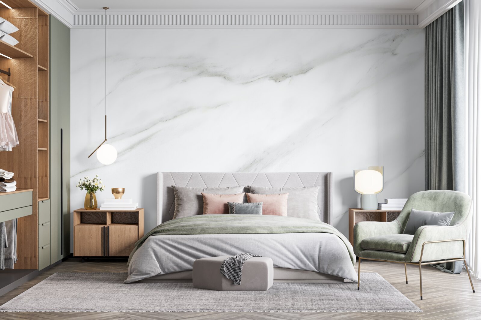 Fototapeta Śnieżnobiały marmur z szarymi wzorami fal