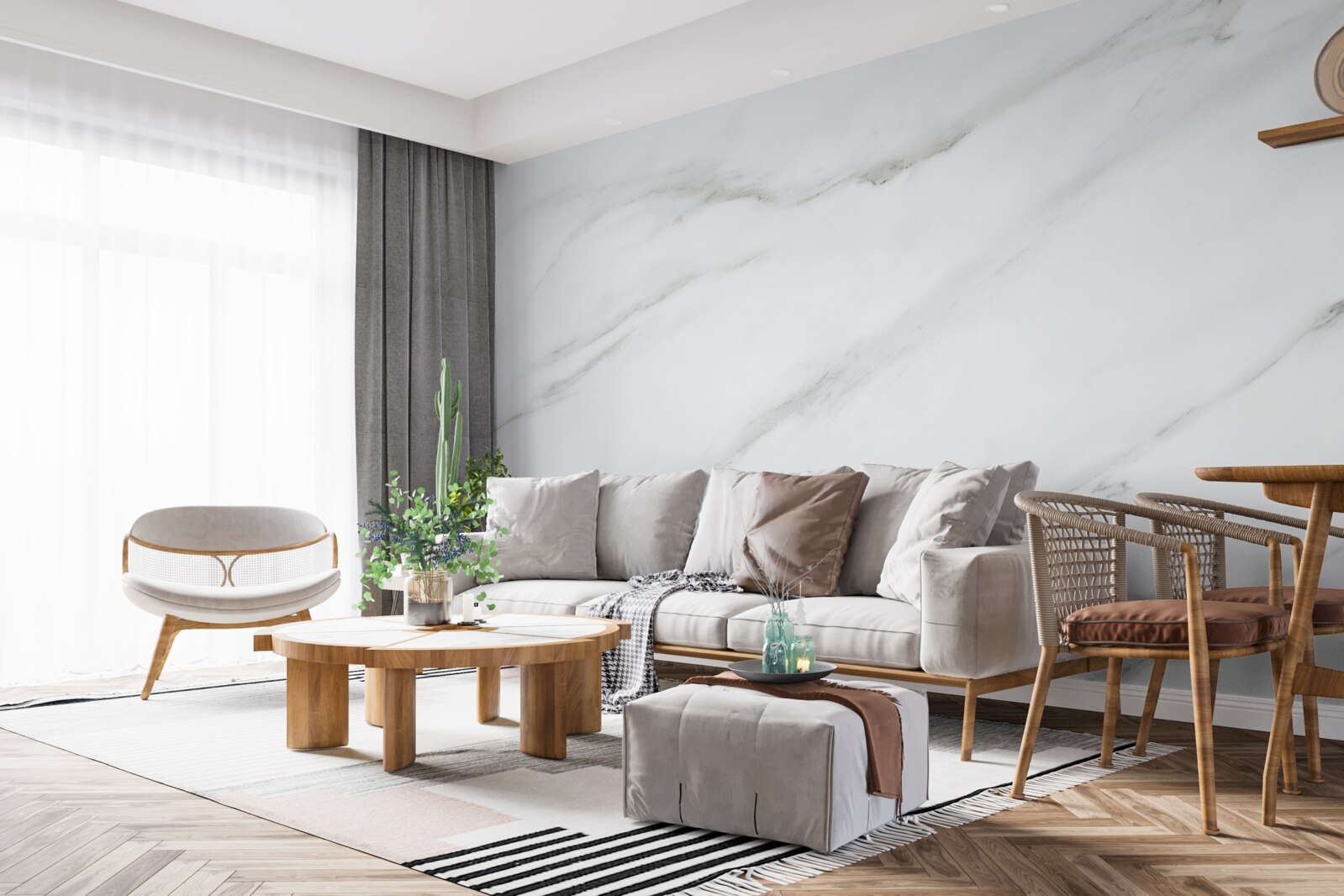 Fototapeta Śnieżnobiały marmur z szarymi wzorami fal