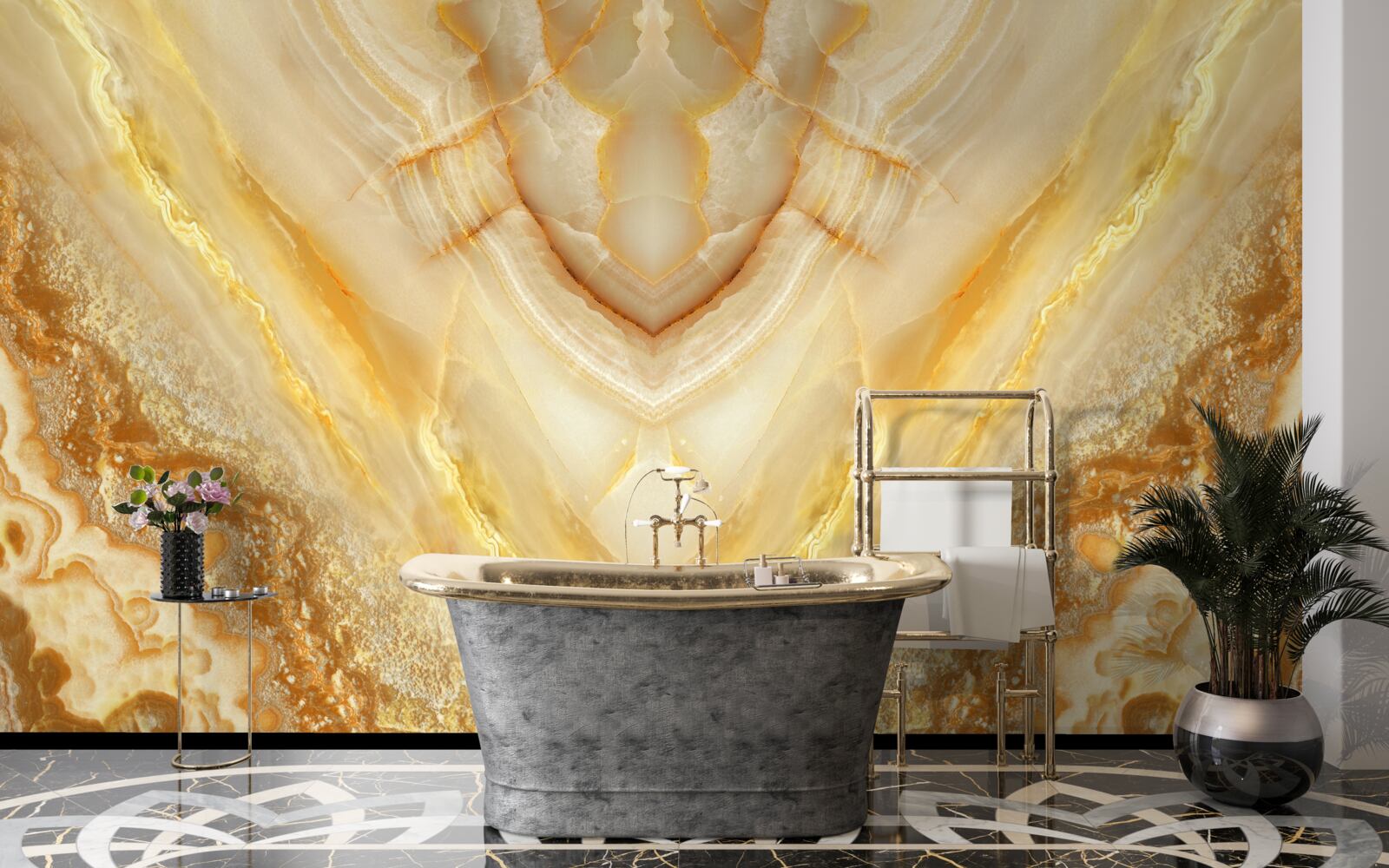 Fototapeta plasterek bursztynu na marmurowym tle