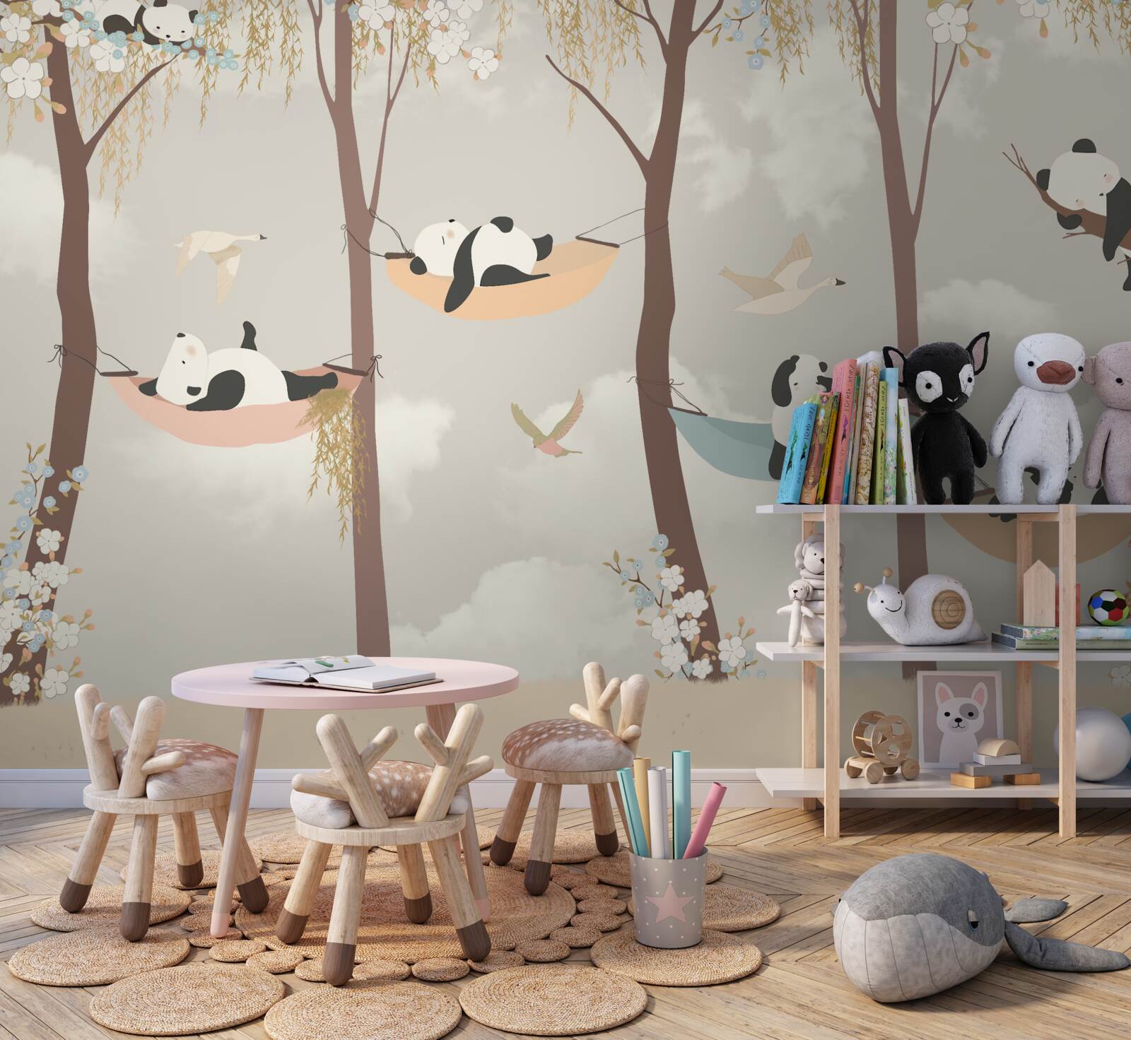 Fototapeta pandy odpoczywają na hamakach