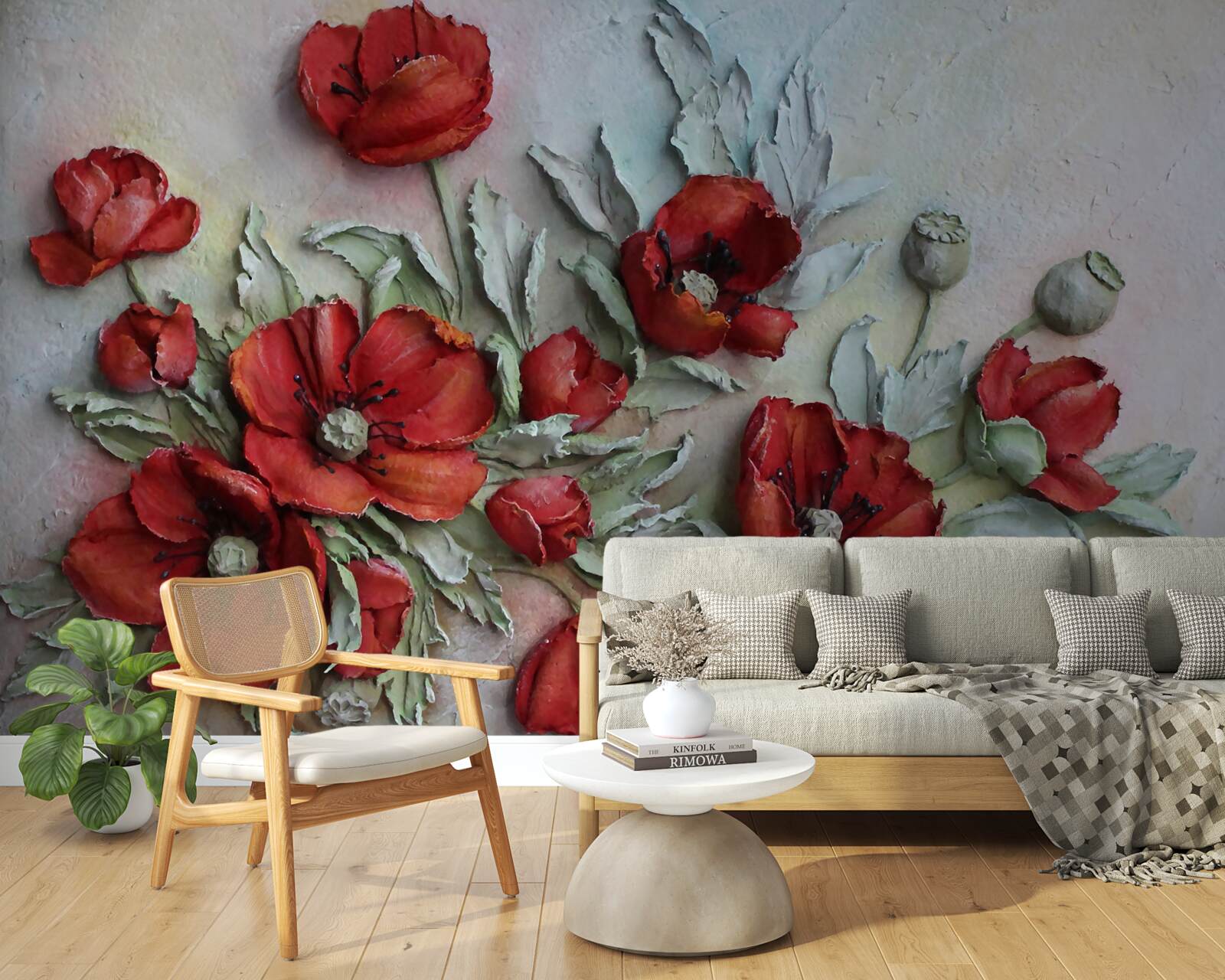 Fototapeta jasnoczerwone maki o teksturowanej strukturze