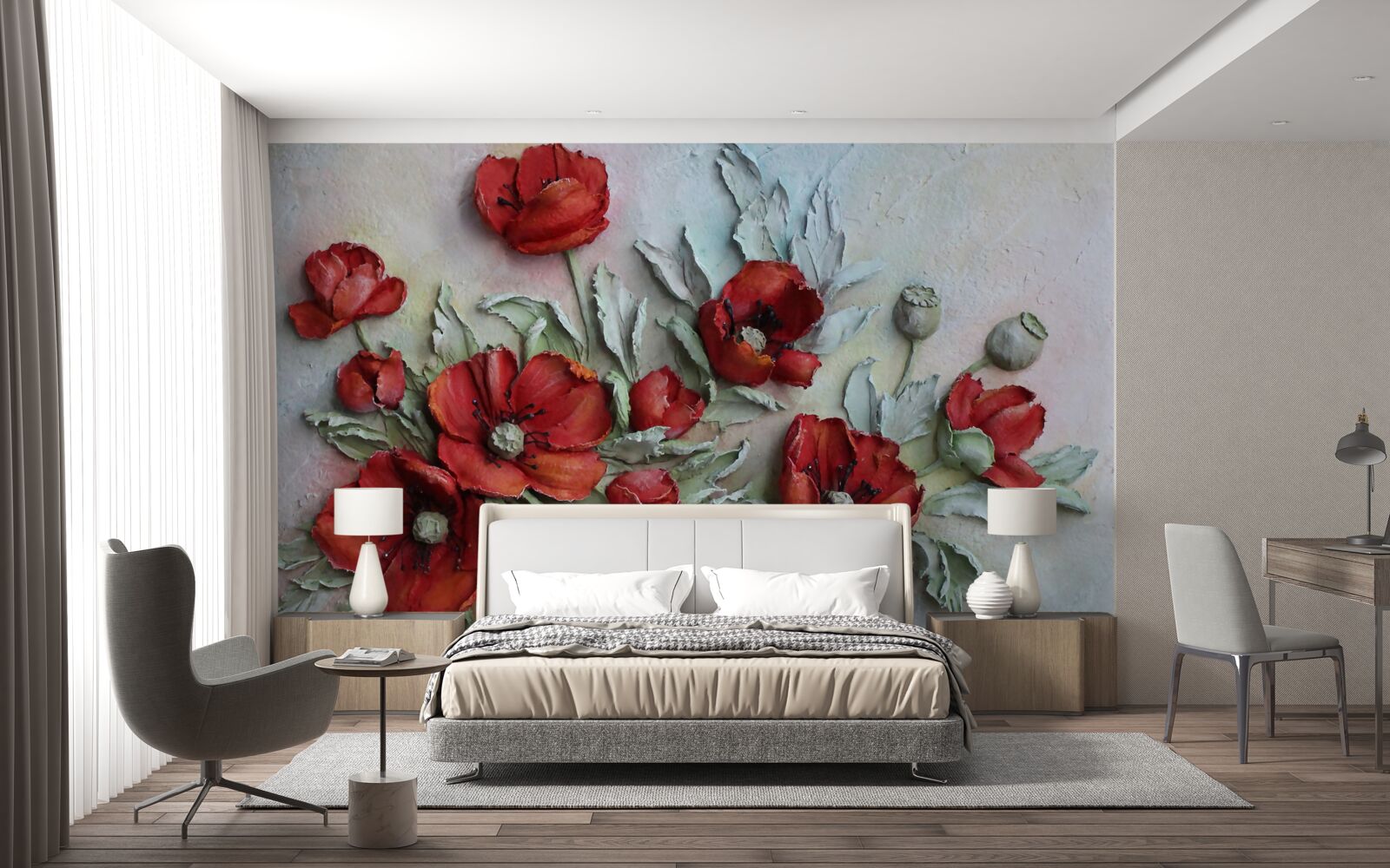 Fototapeta jasnoczerwone maki o teksturowanej strukturze