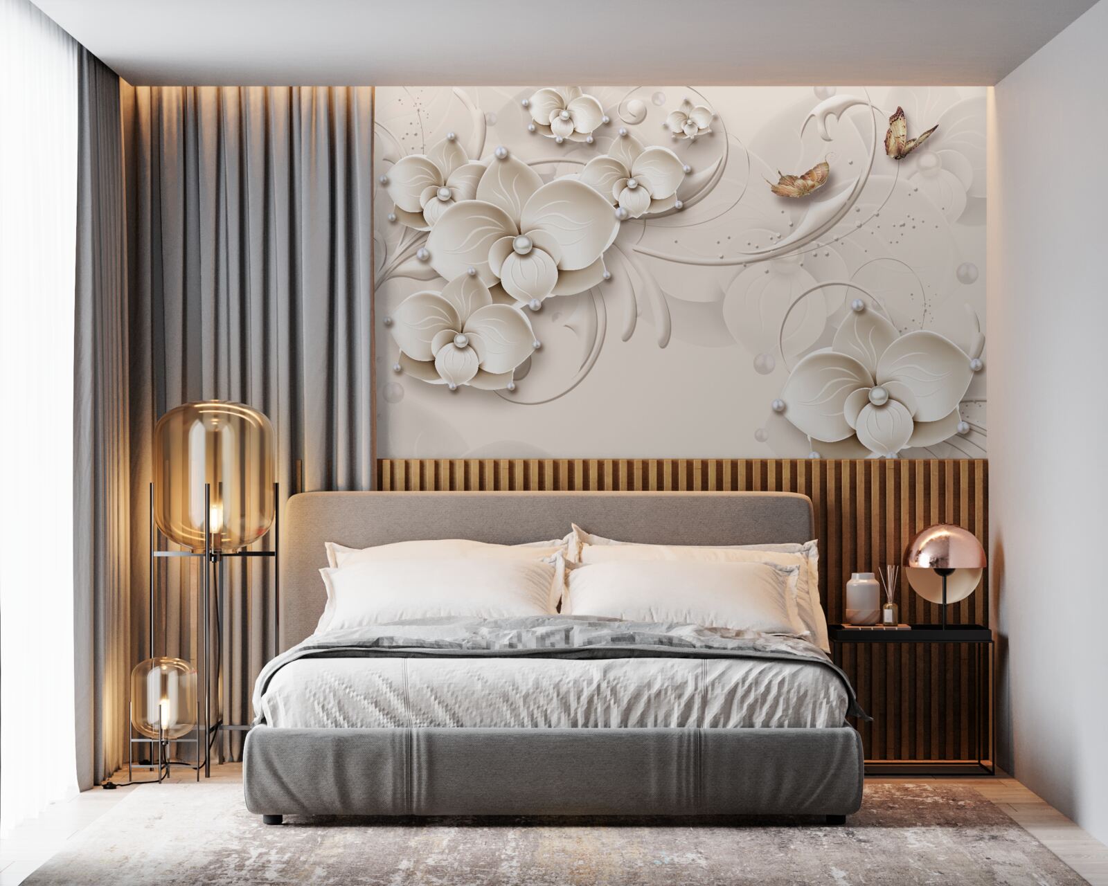 Fototapeta motyle i gałęzie śnieżnobiałej orchidei