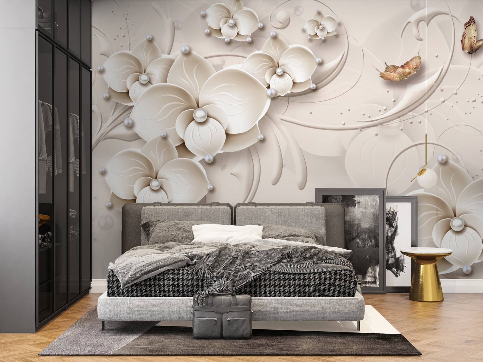 Fototapeta motyle i gałęzie śnieżnobiałej orchidei