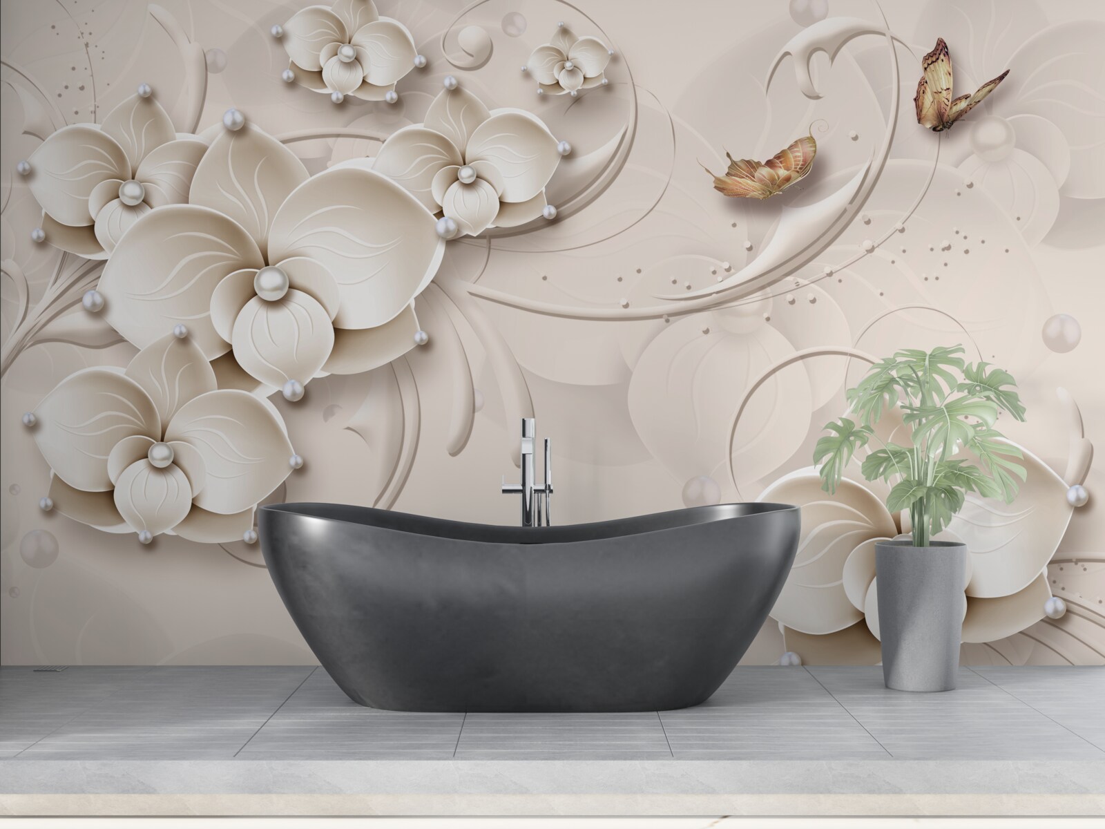 Fototapeta motyle i gałęzie śnieżnobiałej orchidei