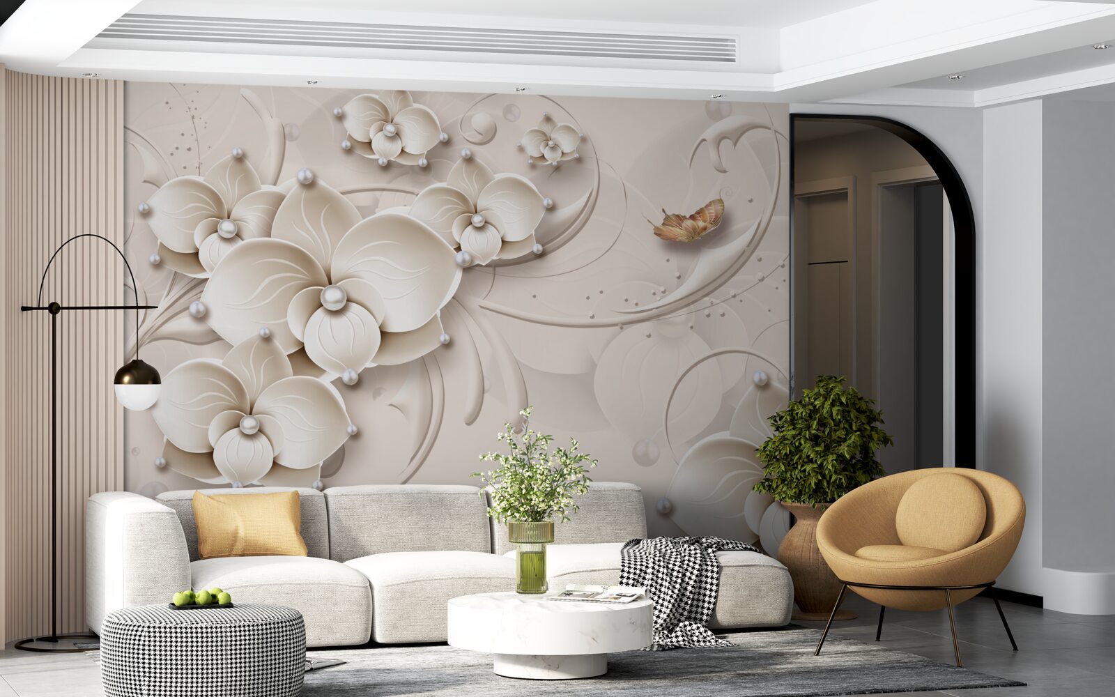 Fototapeta motyle i gałęzie śnieżnobiałej orchidei