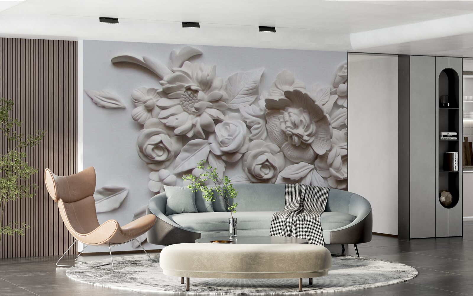 Fototapeta płaskorzeźba z białymi kwiatami