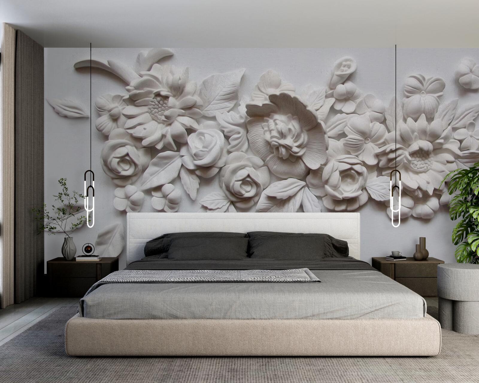 Fototapeta płaskorzeźba z białymi kwiatami