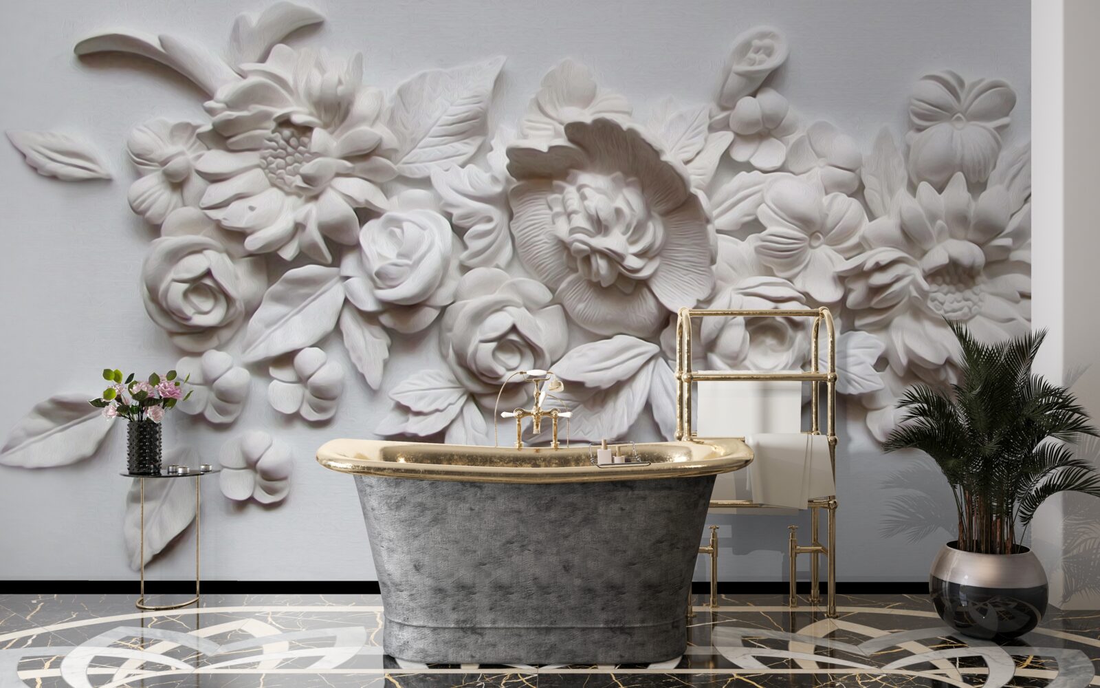 Fototapeta płaskorzeźba z białymi kwiatami