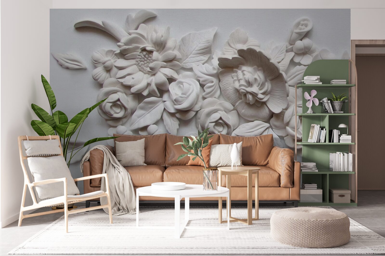 Fototapeta płaskorzeźba z białymi kwiatami