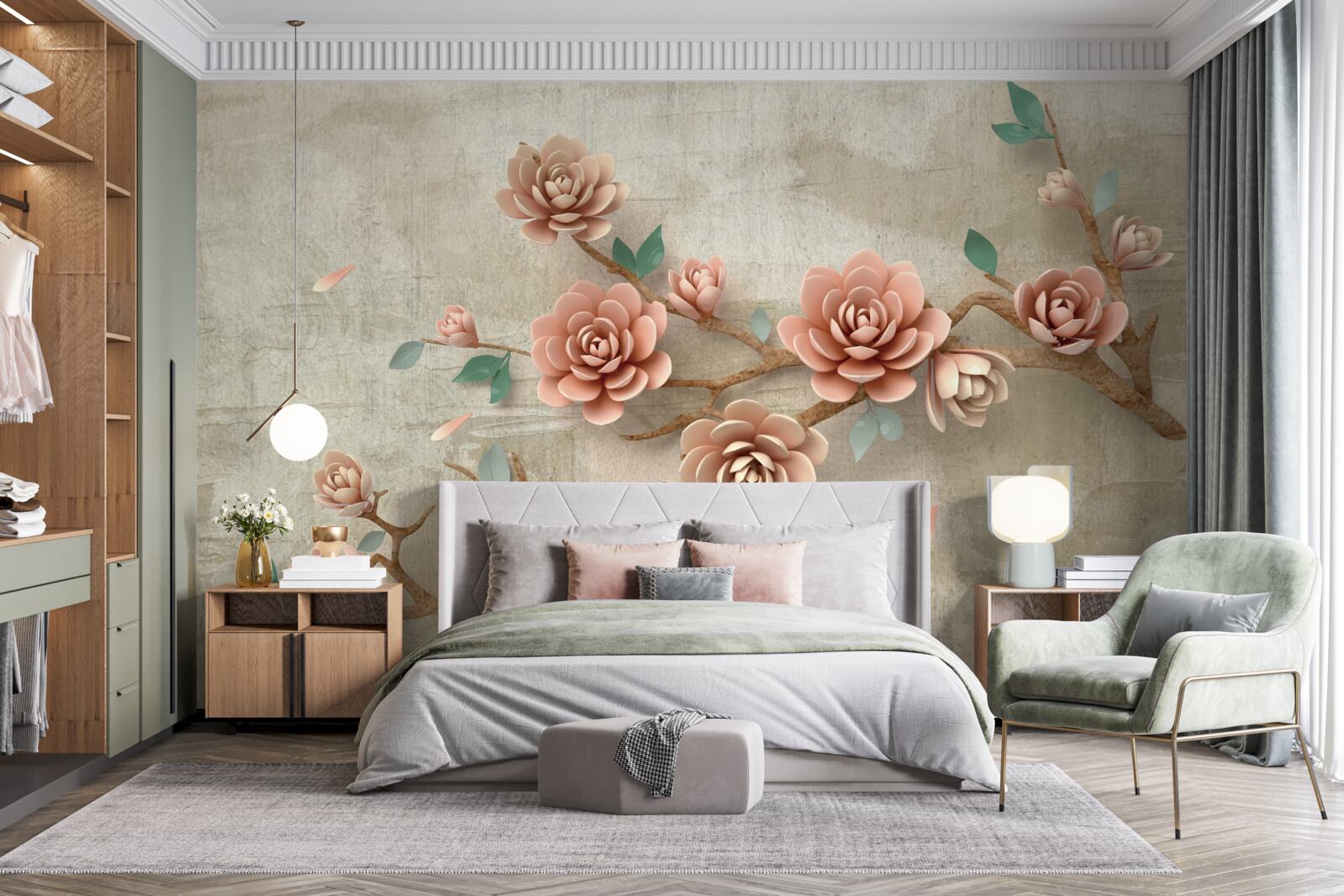 Fototapeta podczas deszczu na gałęziach pojawiają się brązowe pąki