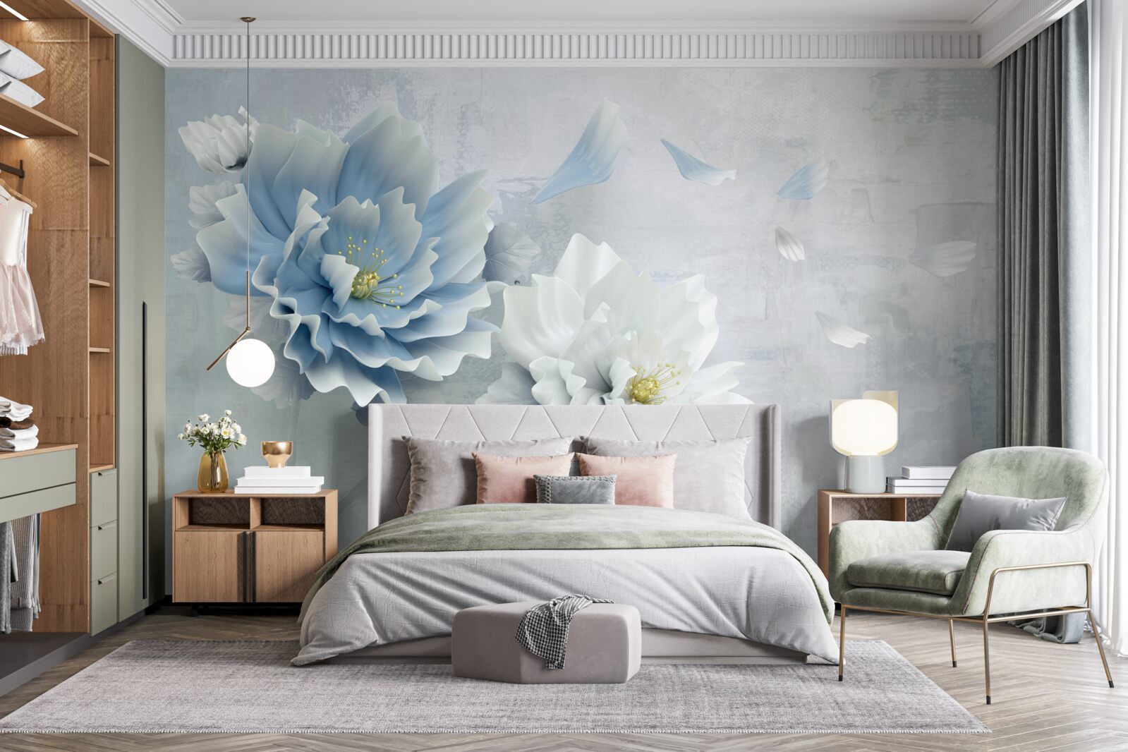 Fototapeta abstrakcyjny obraz biało-niebieskiego kwiatu na tle gór