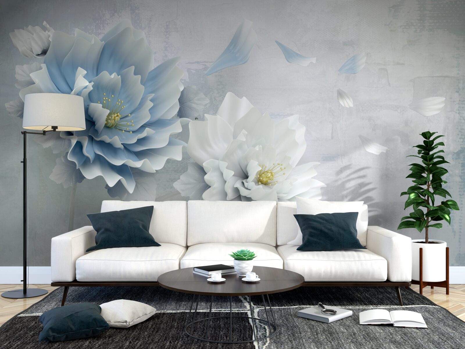 Fototapeta abstrakcyjny obraz biało-niebieskiego kwiatu na tle gór