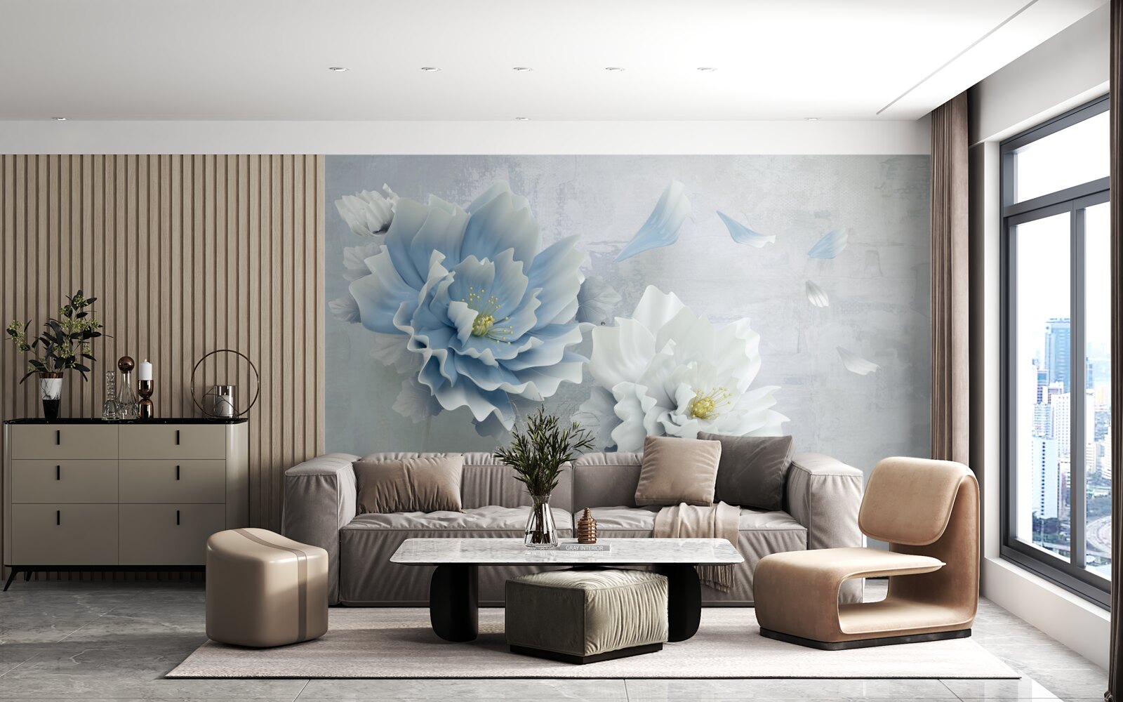 Fototapeta abstrakcyjny obraz biało-niebieskiego kwiatu na tle gór