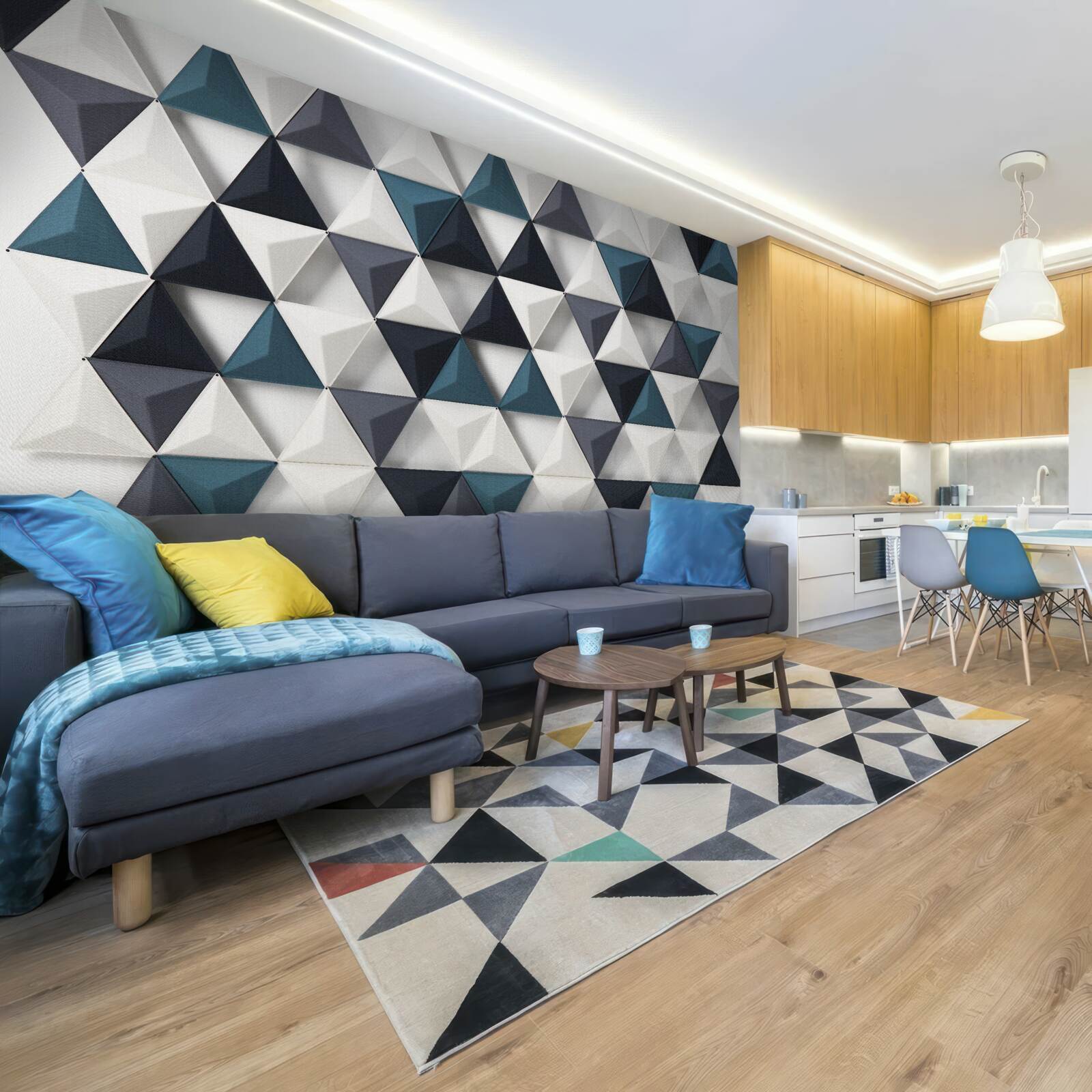 Fototapeta trójkąty wolumetryczne w odcieniach bieli i szmaragdu