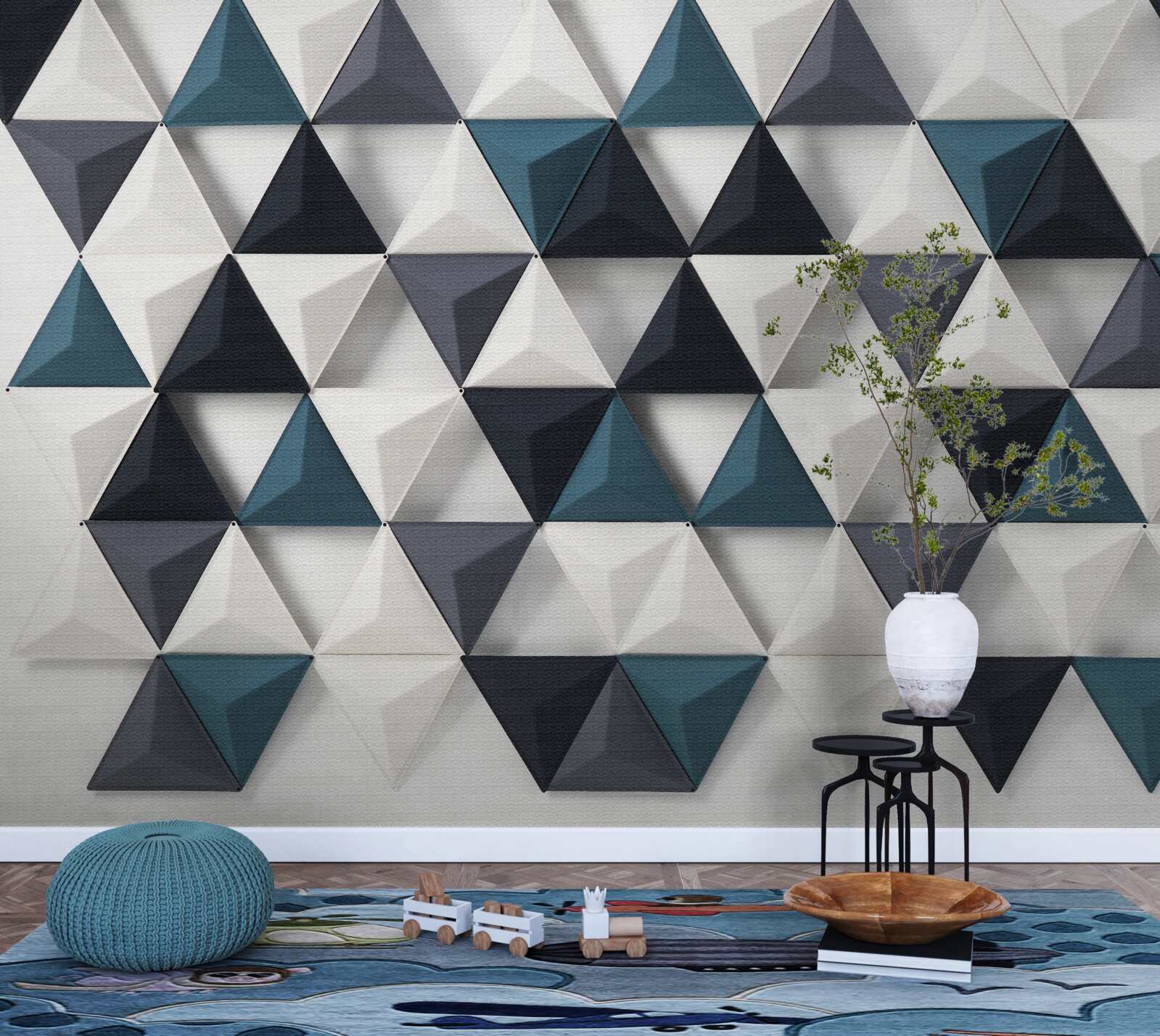 Fototapeta trójkąty wolumetryczne w odcieniach bieli i szmaragdu