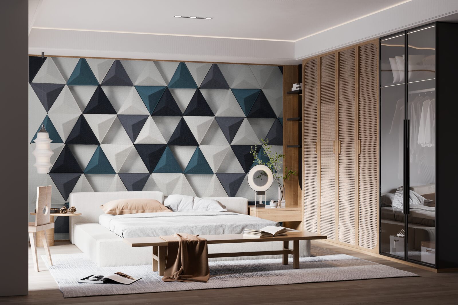 Fototapeta trójkąty wolumetryczne w odcieniach bieli i szmaragdu