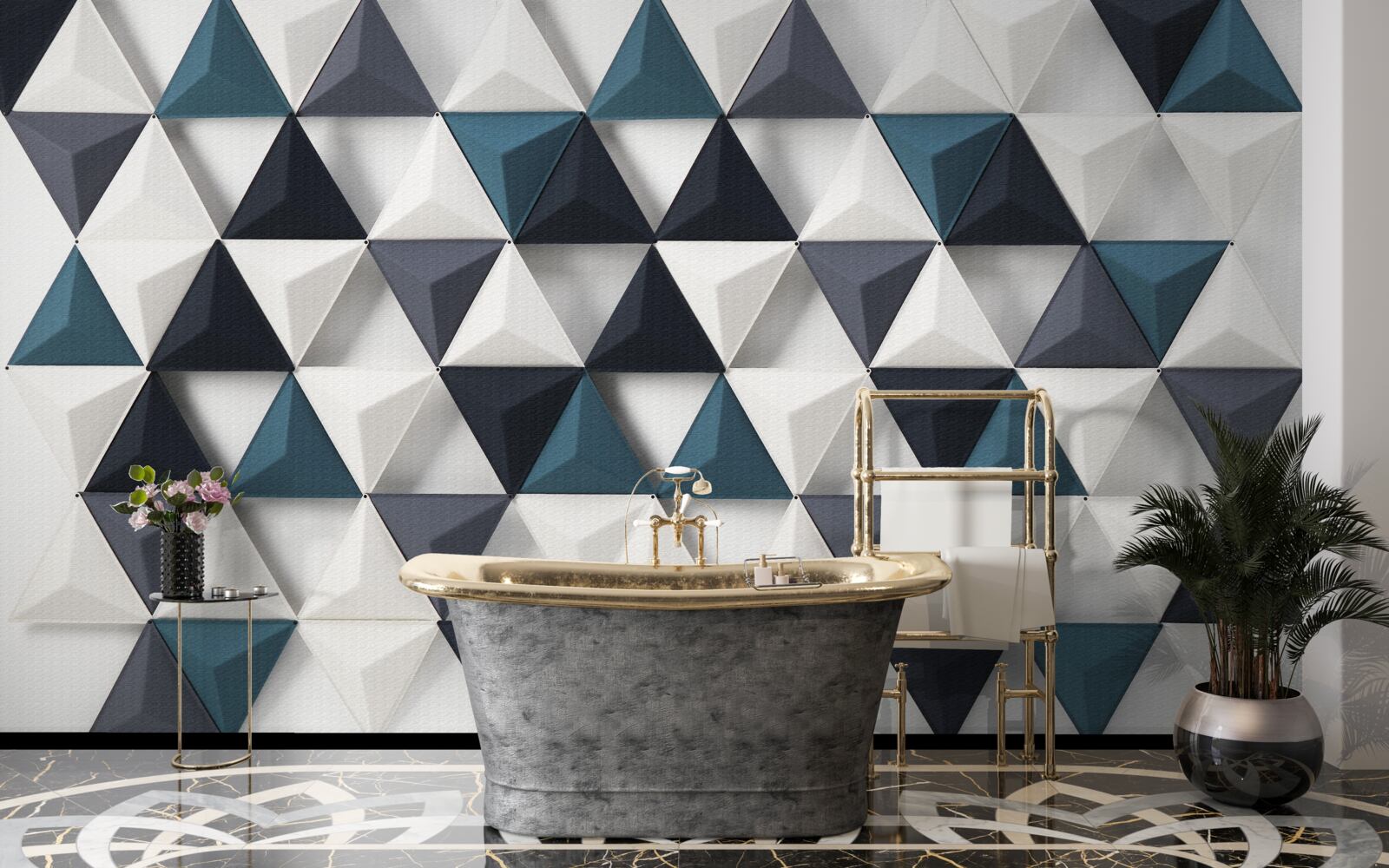 Fototapeta trójkąty wolumetryczne w odcieniach bieli i szmaragdu