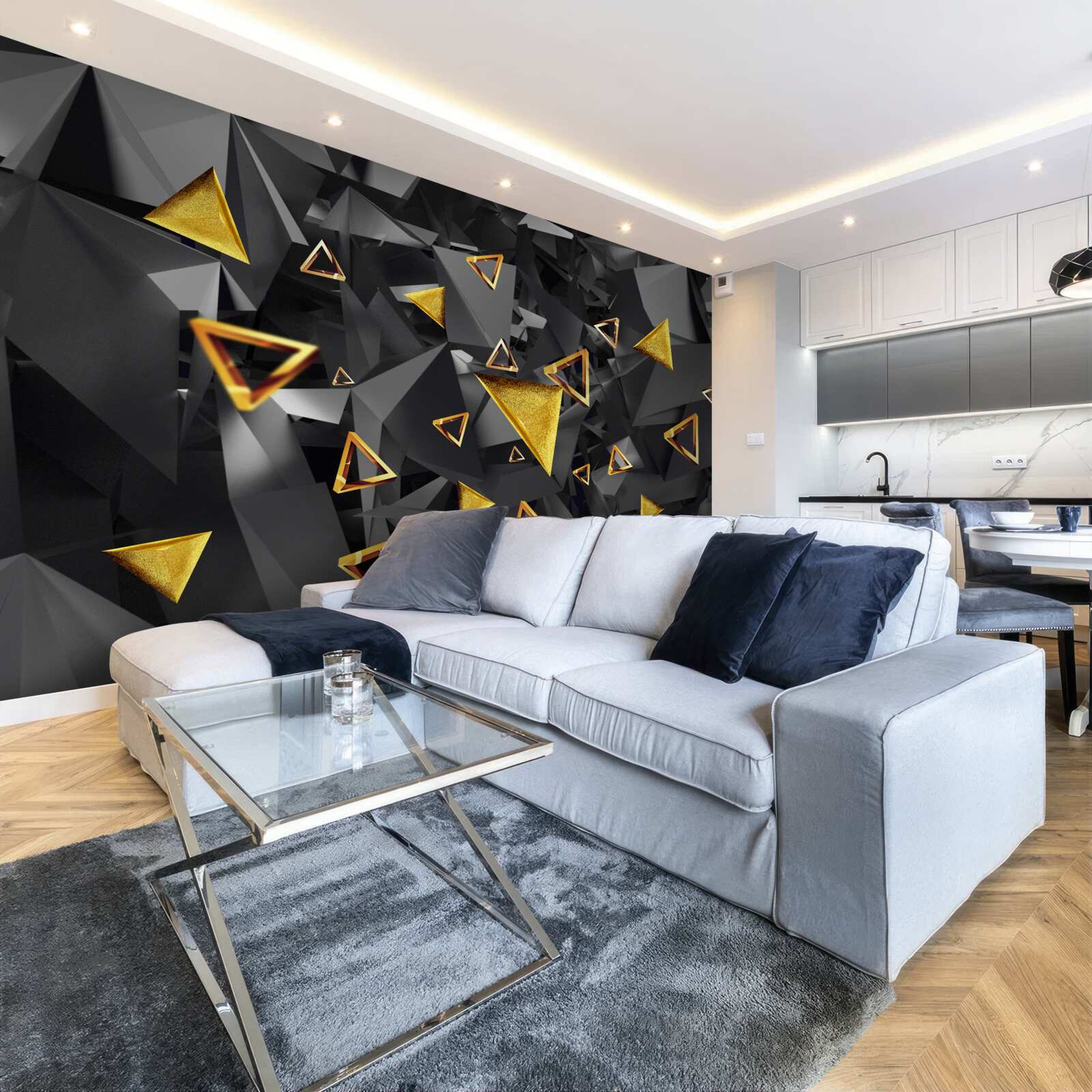 Fototapeta złote trójkąty powstające przeciwko ciemności