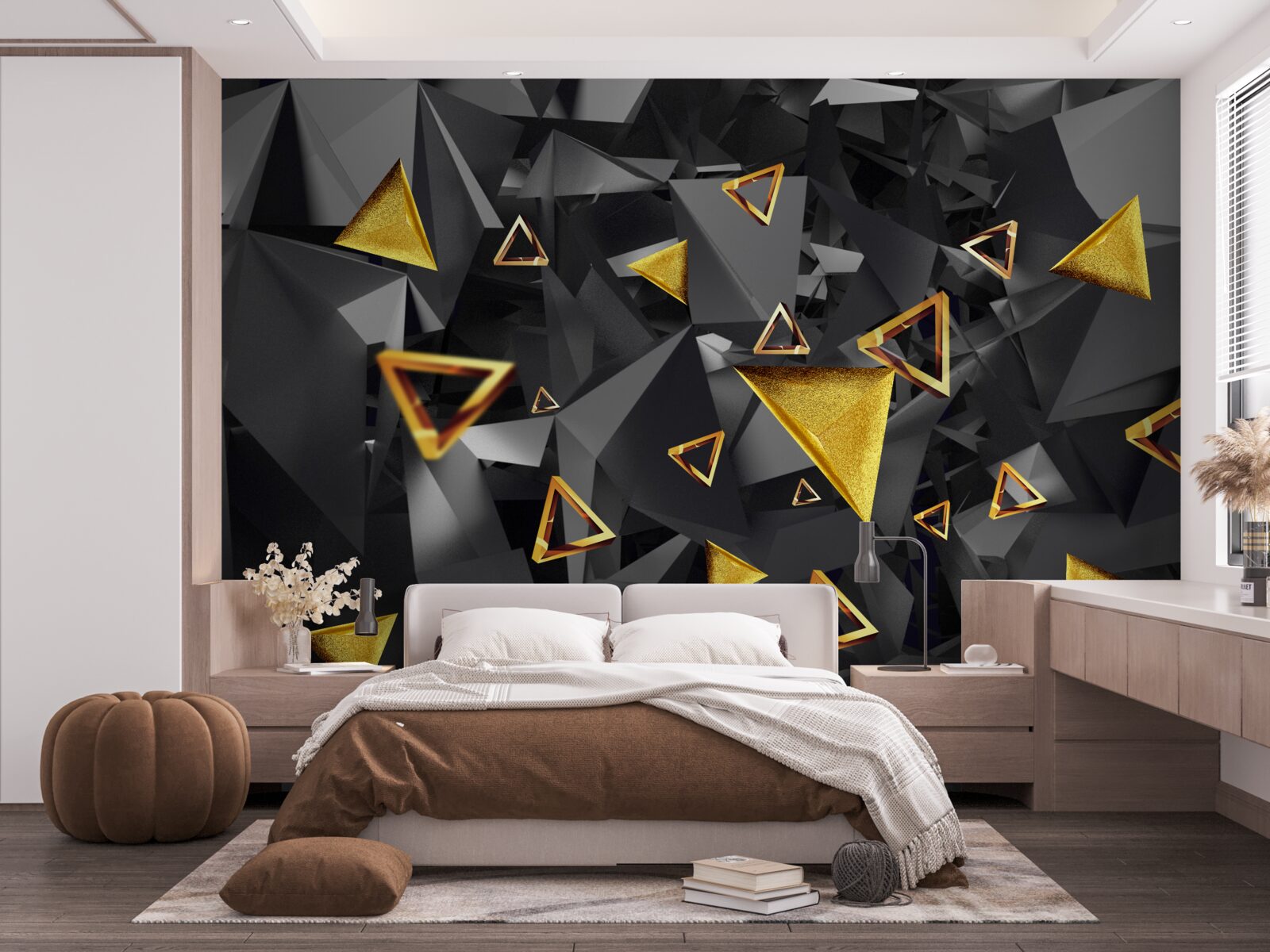 Fototapeta złote trójkąty powstające przeciwko ciemności