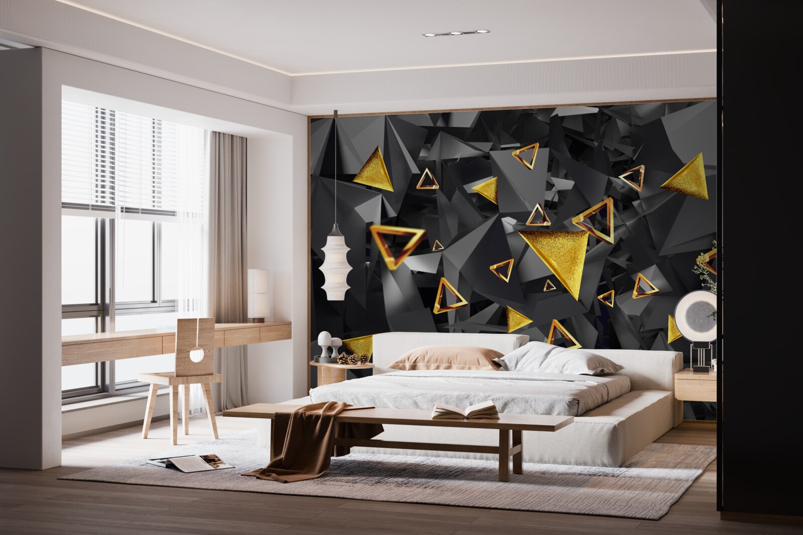 Fototapeta złote trójkąty powstające przeciwko ciemności