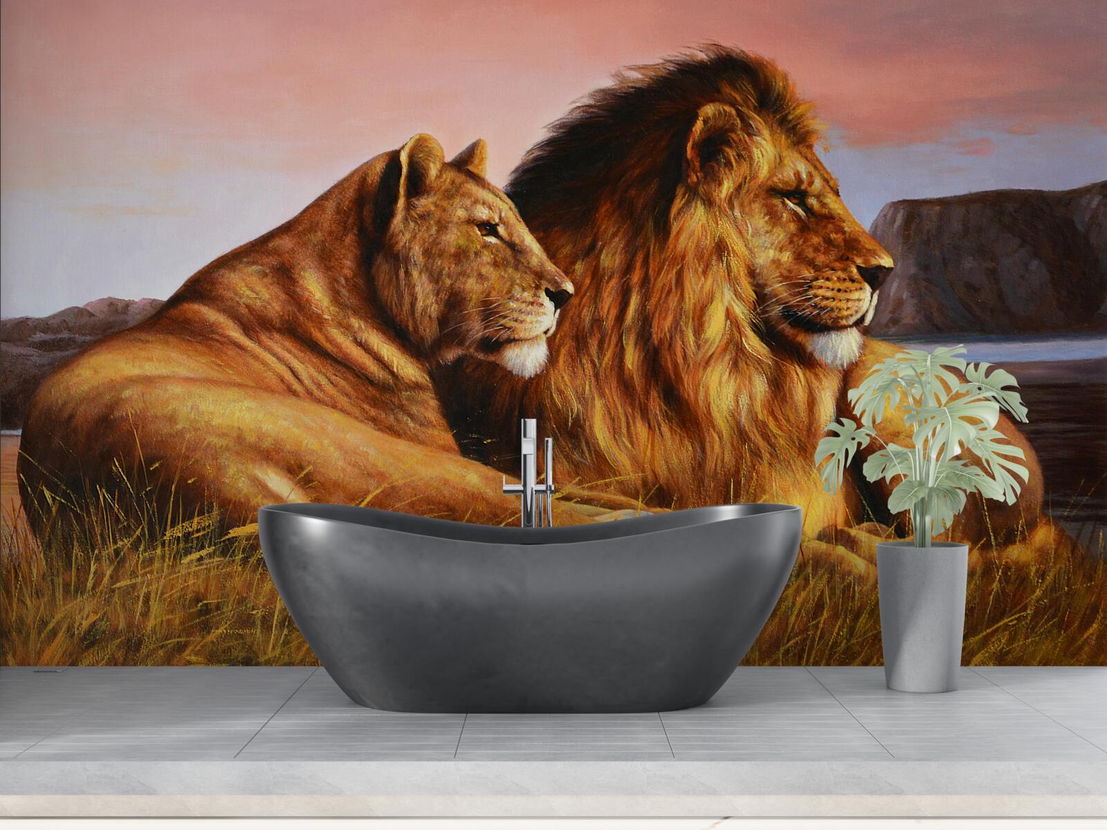 Fototapeta rodzina lwów czuwa nad swoimi dziećmi