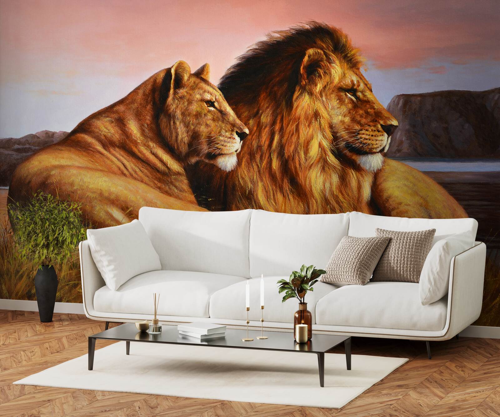 Fototapeta rodzina lwów czuwa nad swoimi dziećmi