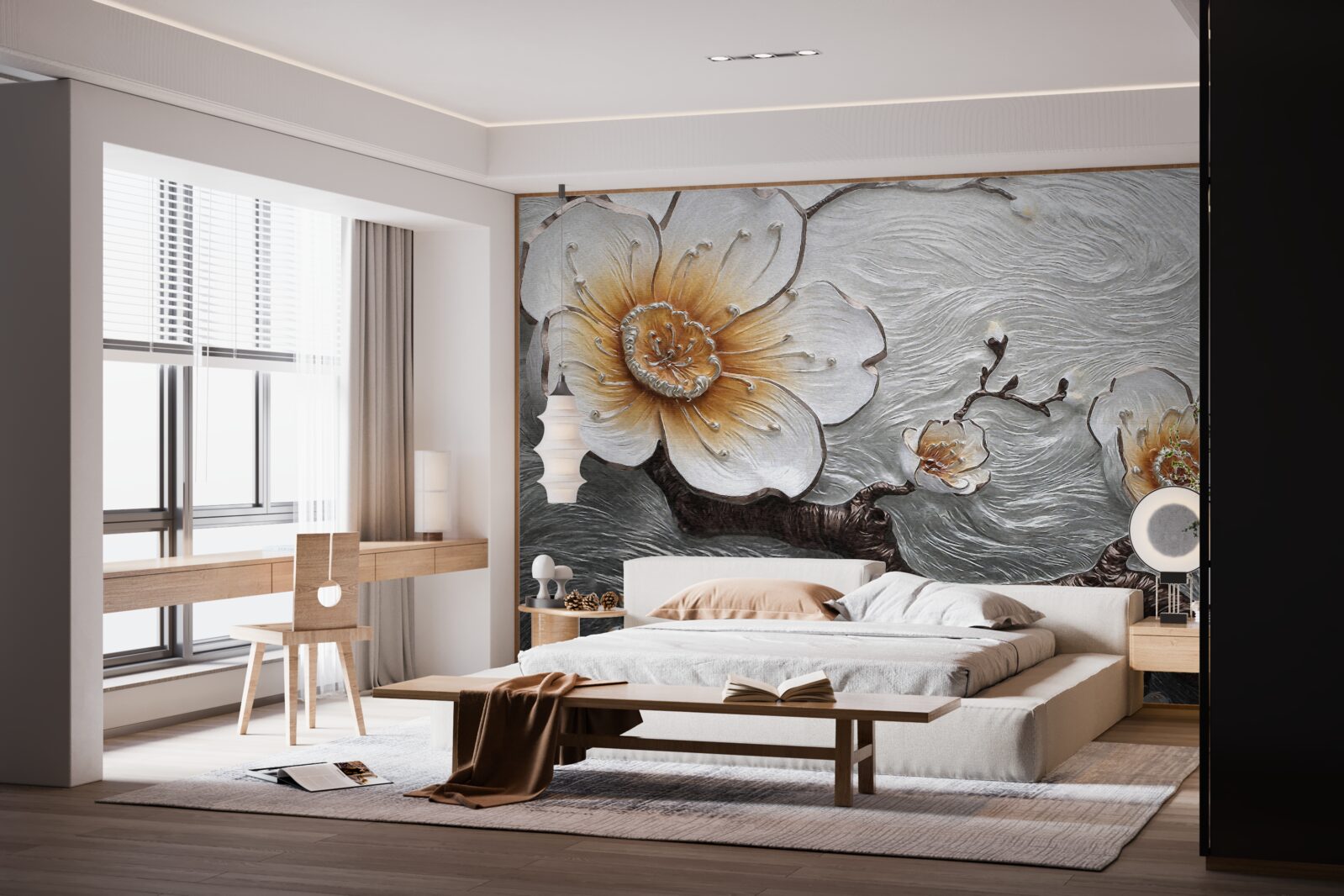 Fototapeta Śnieżnobiała magnolia nad wodną mgłą jest urzekająco piękna