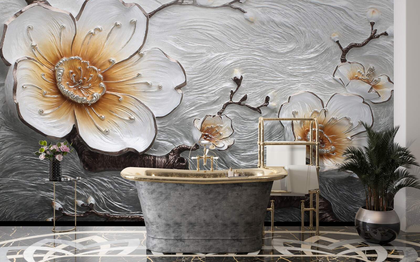 Fototapeta Śnieżnobiała magnolia nad wodną mgłą jest urzekająco piękna